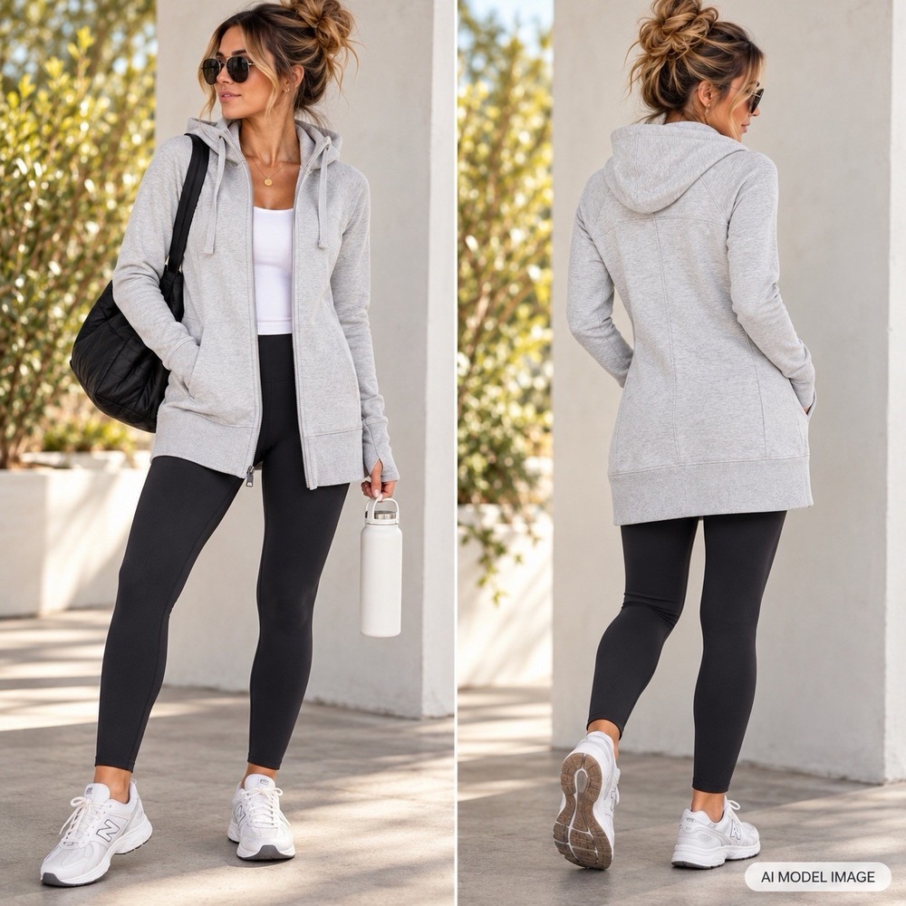 Athleta Triumph Long Hoodie Women Small Tall Fog Grey Full Zip Jacket 486249